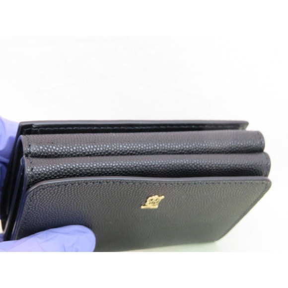 $480 BURBERRY LARK BLACK GRAINED LEATHER GOLD TB LOGO COMPACT TRIFOLD WALLET - Picture 5 of 15